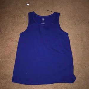 a blue tank top